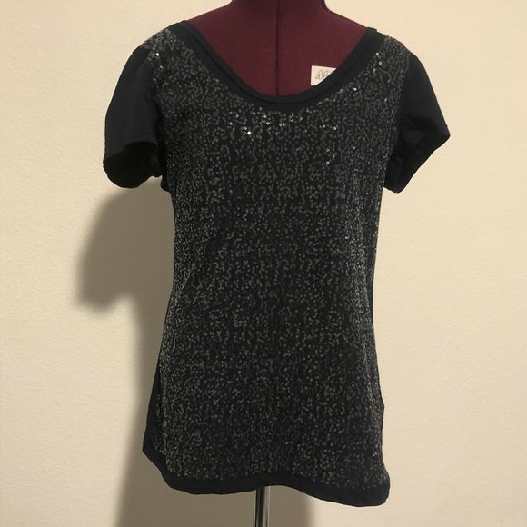 2013 Banana Republic Women's Short Sleeved Shirt Black Sequins Size Small - Picture 2 of 11